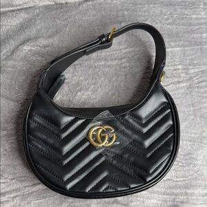 Gucci Black Chevron Crossbody Bag with Gold Logo